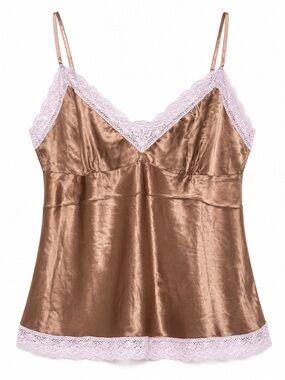 🤎Gold Hawk Silk Lace Camisole | Bronze Satin | Made in USA🤎